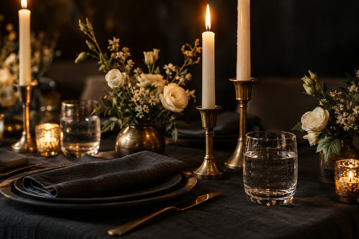 A table laid for a celebration with candles and flowers